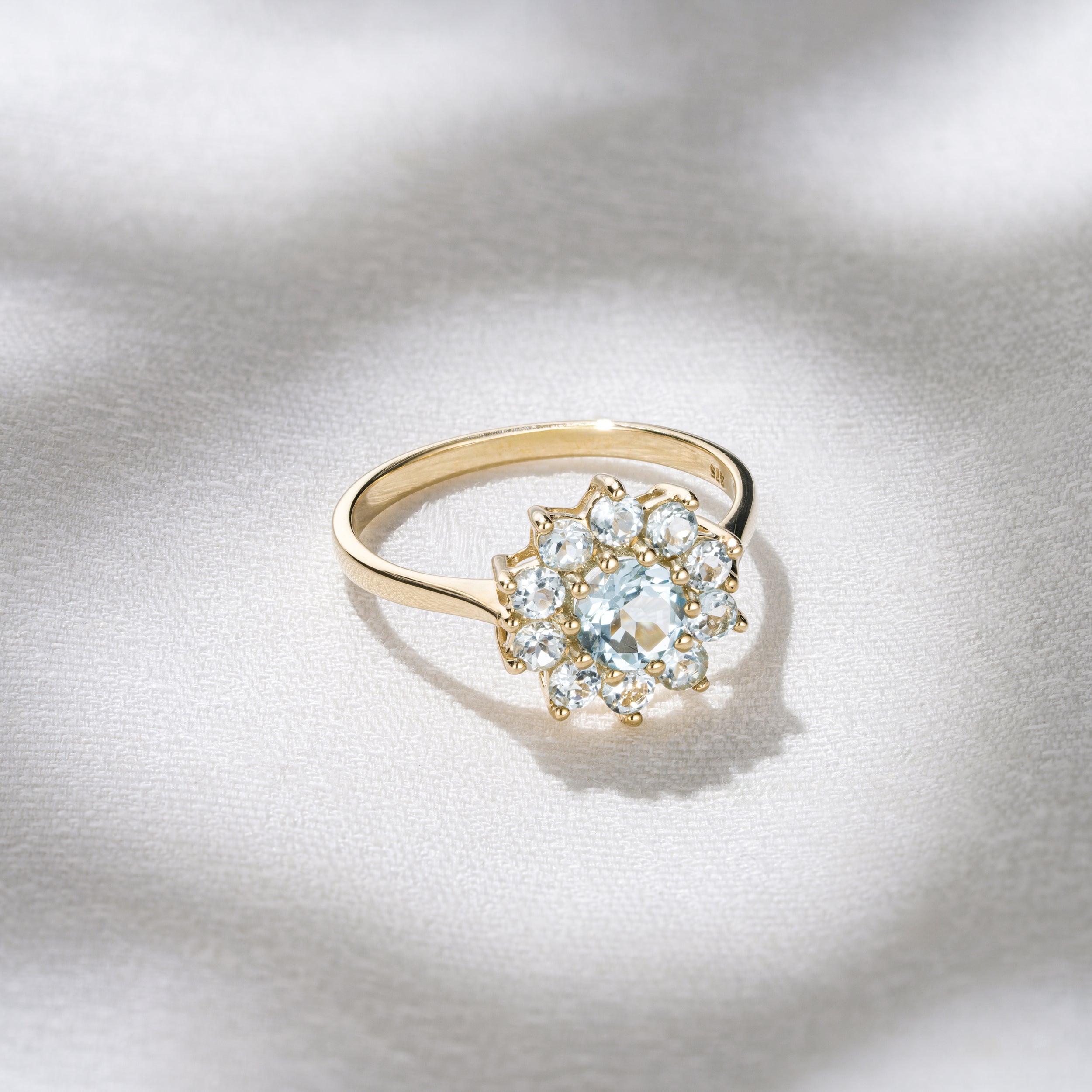 1.10ct Blue Topaz Cluster Ring in 9K Yellow Gold